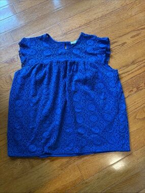 mandee Royal Blue Lace Cap-Sleeve Top